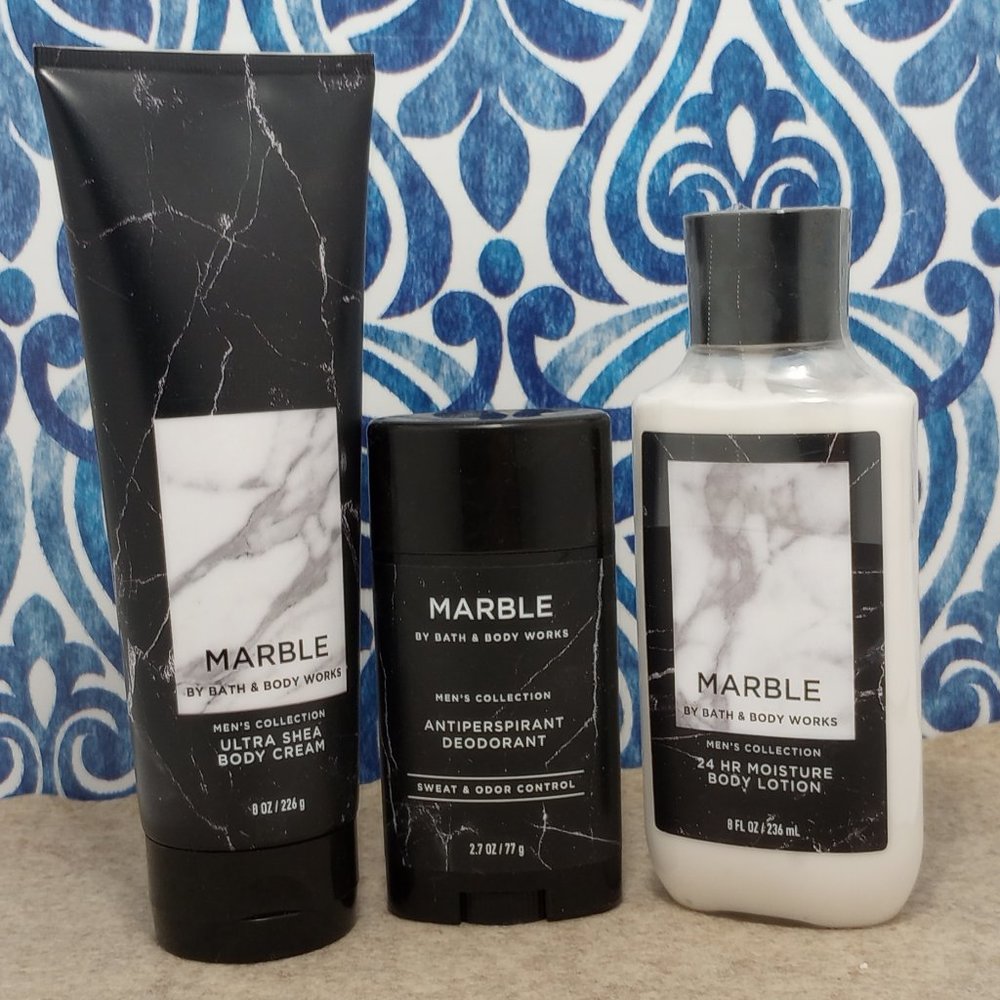 Bath and Body Works (3-Pack) Marble Lotion, deodorant & Body cream set